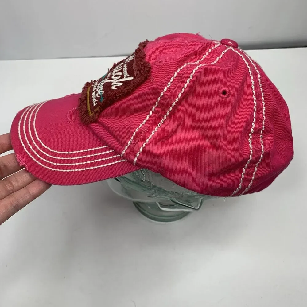 Distressed Live Laugh Love Strapback Hat Baseball Cap Hot Pink Adjustable Womens